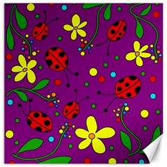 Ladybugs - Purple Canvas 16  X 16   by Valentinaart