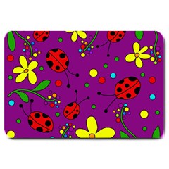 Ladybugs - Purple Large Doormat  by Valentinaart