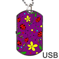 Ladybugs - Purple Dog Tag Usb Flash (one Side) by Valentinaart