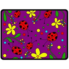 Ladybugs - Purple Double Sided Fleece Blanket (large)  by Valentinaart