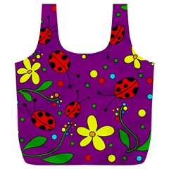 Ladybugs - Purple Full Print Recycle Bags (l)  by Valentinaart