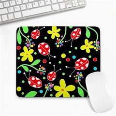 Flowers And Ladybugs Large Mousepads by Valentinaart