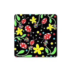 Flowers And Ladybugs Square Magnet by Valentinaart