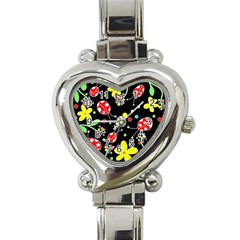 Flowers And Ladybugs Heart Italian Charm Watch by Valentinaart