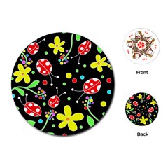 Flowers And Ladybugs Playing Cards (round)  by Valentinaart