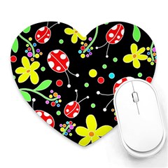 Flowers And Ladybugs Heart Mousepads by Valentinaart