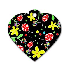 Flowers And Ladybugs Dog Tag Heart (one Side) by Valentinaart