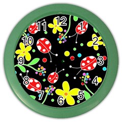 Flowers And Ladybugs Color Wall Clocks by Valentinaart