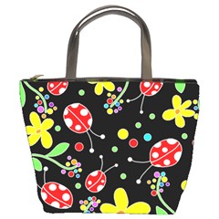 Flowers And Ladybugs Bucket Bags by Valentinaart