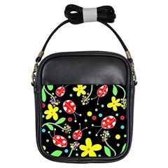 Flowers And Ladybugs Girls Sling Bags by Valentinaart