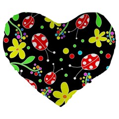 Flowers And Ladybugs Large 19  Premium Heart Shape Cushions by Valentinaart