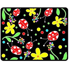 Flowers And Ladybugs Double Sided Fleece Blanket (medium)  by Valentinaart