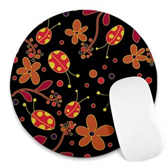 Flowers And Ladybugs 2 Round Mousepads by Valentinaart