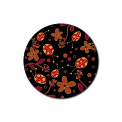 Flowers And Ladybugs 2 Rubber Coaster (round)  by Valentinaart