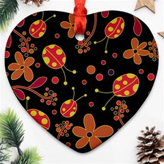 Flowers And Ladybugs 2 Heart Ornament (2 Sides) by Valentinaart