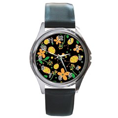 Ladybugs And Flowers 3 Round Metal Watch by Valentinaart