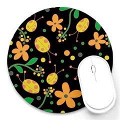 Ladybugs And Flowers 3 Round Mousepads by Valentinaart