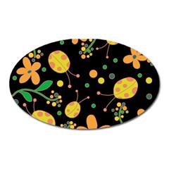 Ladybugs And Flowers 3 Oval Magnet