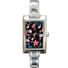 Pink ladybugs and flowers  Rectangle Italian Charm Watch