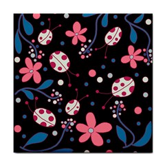 Pink ladybugs and flowers  Tile Coasters