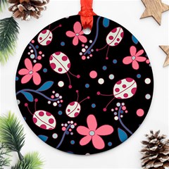 Pink ladybugs and flowers  Ornament (Round) 