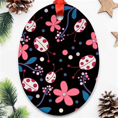 Pink ladybugs and flowers  Ornament (Oval) 