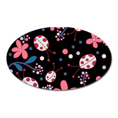 Pink Ladybugs And Flowers  Oval Magnet