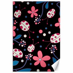 Pink Ladybugs And Flowers  Canvas 24  X 36  by Valentinaart