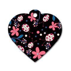 Pink ladybugs and flowers  Dog Tag Heart (Two Sides)