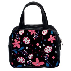 Pink ladybugs and flowers  Classic Handbags (2 Sides)