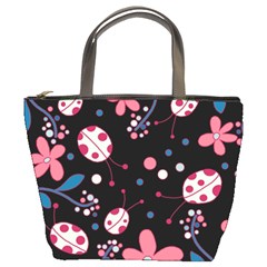 Pink ladybugs and flowers  Bucket Bags