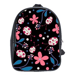 Pink ladybugs and flowers  School Bags(Large) 