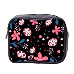 Pink Ladybugs And Flowers  Mini Toiletries Bag 2-side by Valentinaart