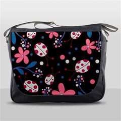 Pink ladybugs and flowers  Messenger Bags