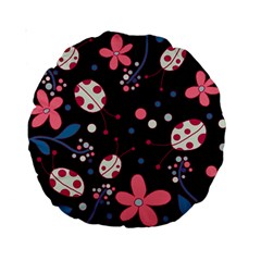 Pink Ladybugs And Flowers  Standard 15  Premium Round Cushions by Valentinaart