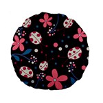 Pink ladybugs and flowers  Standard 15  Premium Round Cushions Back