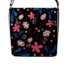 Pink ladybugs and flowers  Flap Messenger Bag (L) 