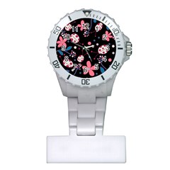 Pink ladybugs and flowers  Plastic Nurses Watch