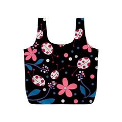 Pink ladybugs and flowers  Full Print Recycle Bags (S) 