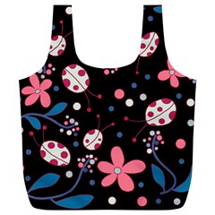 Pink Ladybugs And Flowers  Full Print Recycle Bags (l)  by Valentinaart