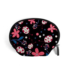 Pink ladybugs and flowers  Accessory Pouches (Small) 