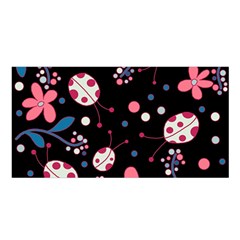 Pink ladybugs and flowers  Satin Shawl