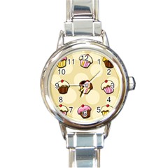 Colorful Cupcakes Pattern Round Italian Charm Watch by Valentinaart