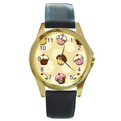 Colorful Cupcakes Pattern Round Gold Metal Watch by Valentinaart