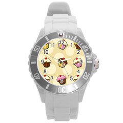 Colorful Cupcakes Pattern Round Plastic Sport Watch (l) by Valentinaart