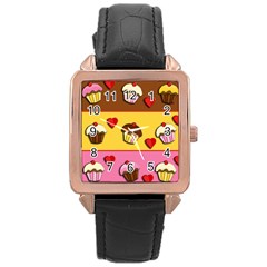 Love Cupcakes Rose Gold Leather Watch  by Valentinaart