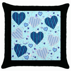 Light And Dark Blue Hearts Throw Pillow Case (black) by LovelyDesigns4U