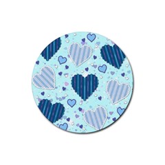 Light And Dark Blue Hearts Rubber Round Coaster (4 Pack)  by LovelyDesigns4U