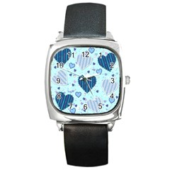 Light And Dark Blue Hearts Square Metal Watch by LovelyDesigns4U