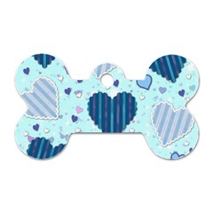 Light And Dark Blue Hearts Dog Tag Bone (two Sides) by LovelyDesigns4U